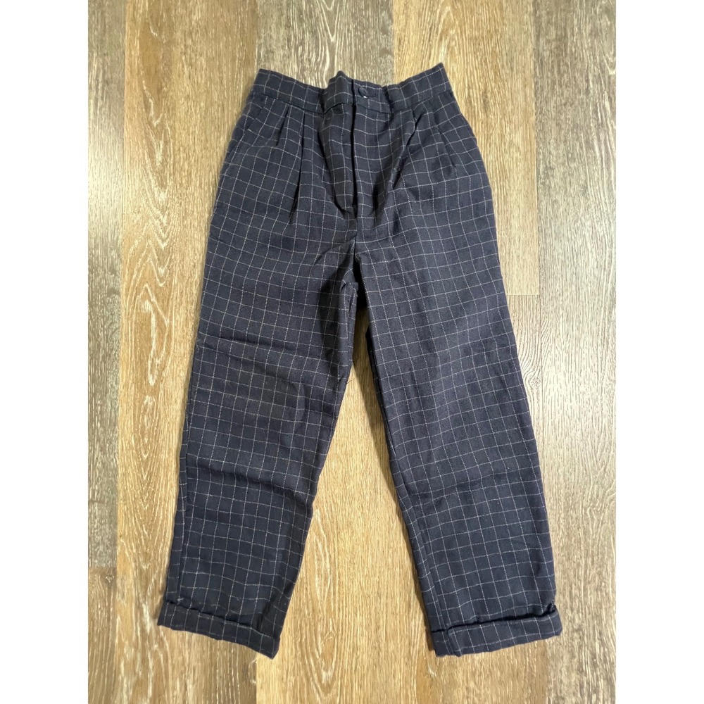 Unbranded Grid Trousers Kids Size 6 Navy Blue Pleated Windowpane Pants